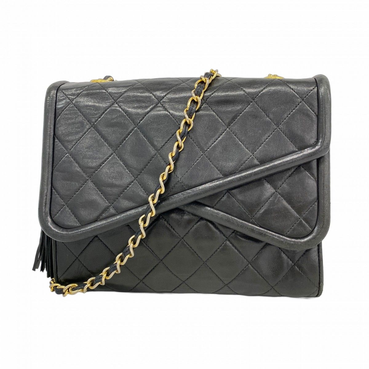 Chanel Shoulder Bag Quilted Lambskin Black Gold