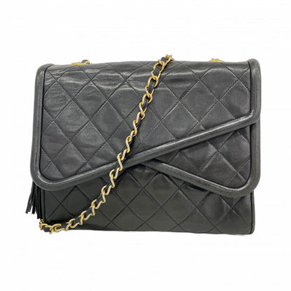 Chanel Shoulder Bag Quilted Lambskin Black Gold