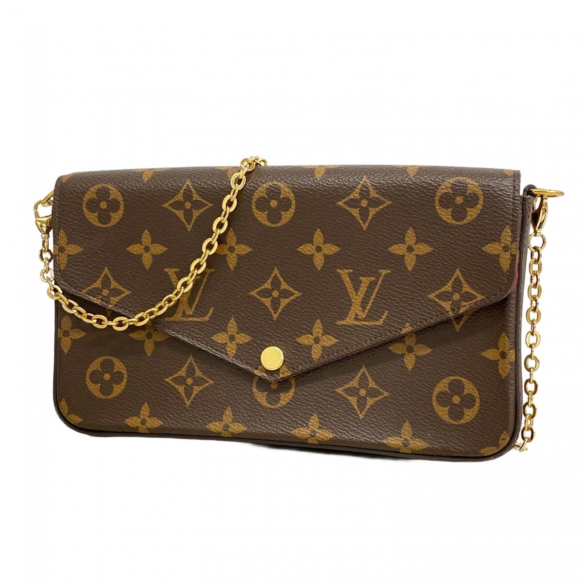 Louis Vuitton Shoulder Wallet Monogram Pochette Felicie Brown Fuchsia