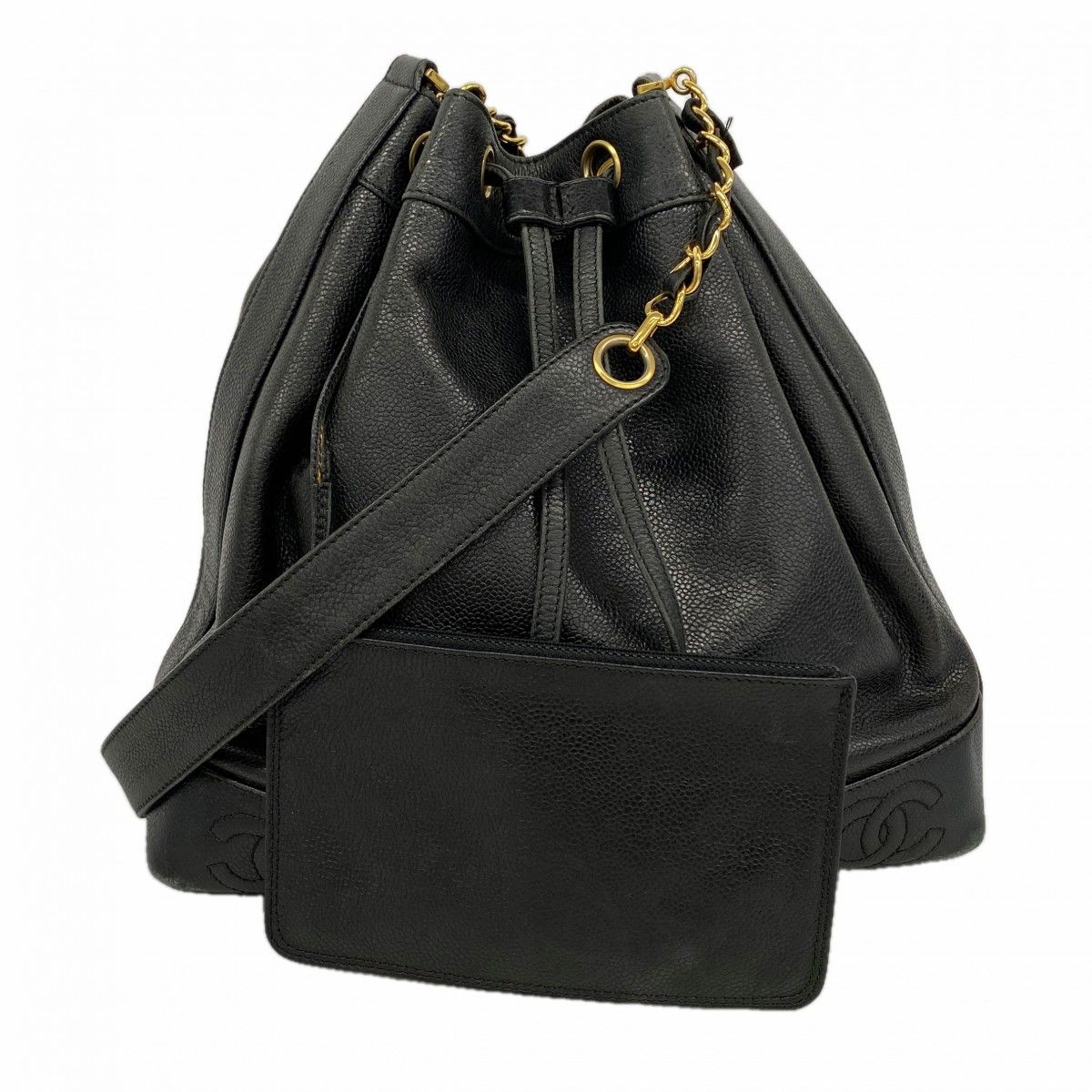 Chanel Shoulder Bag Triple Coco Caviar Leather Black Gold