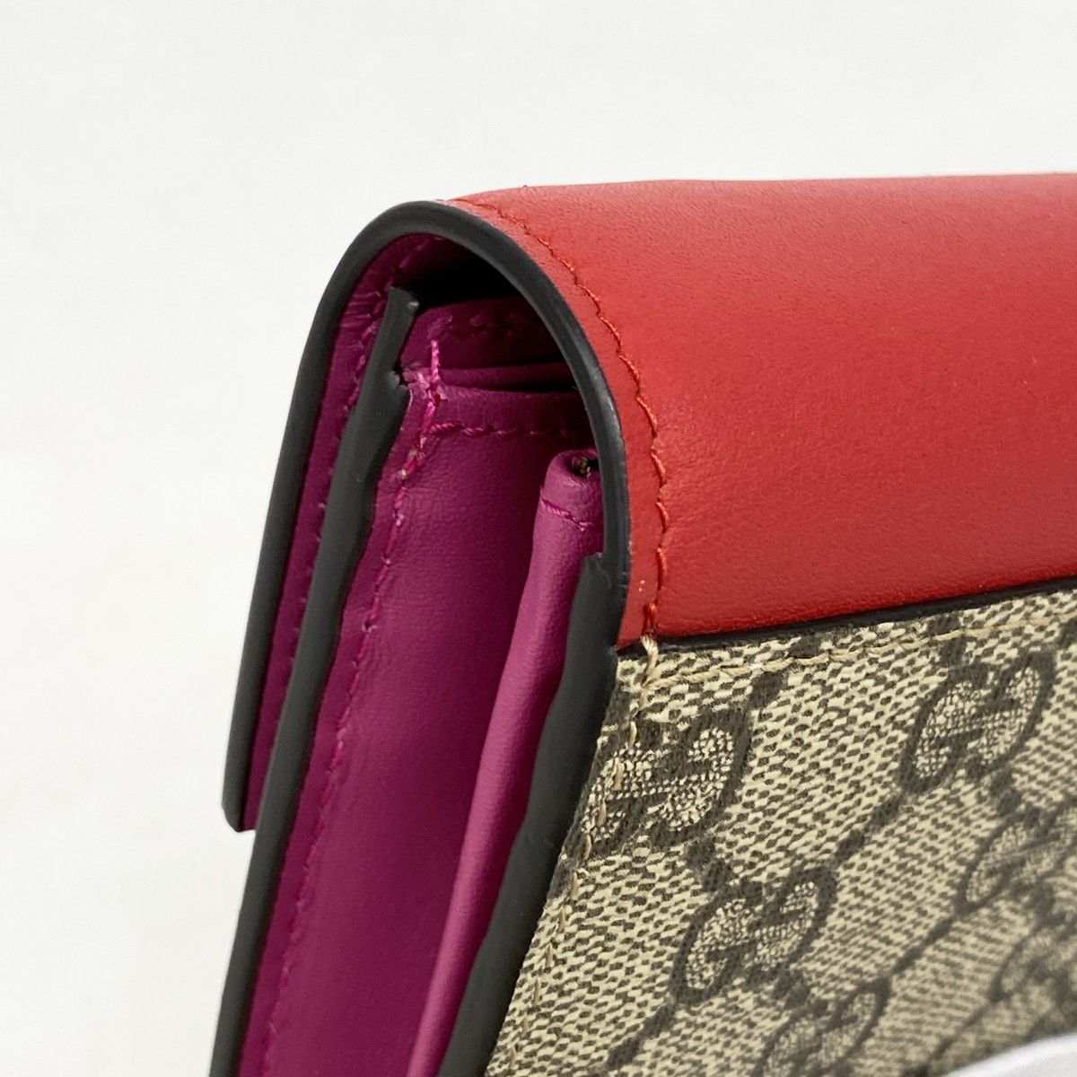 Gucci Wallet GG Supreme Leather Beige Brown Red Gold — view 6