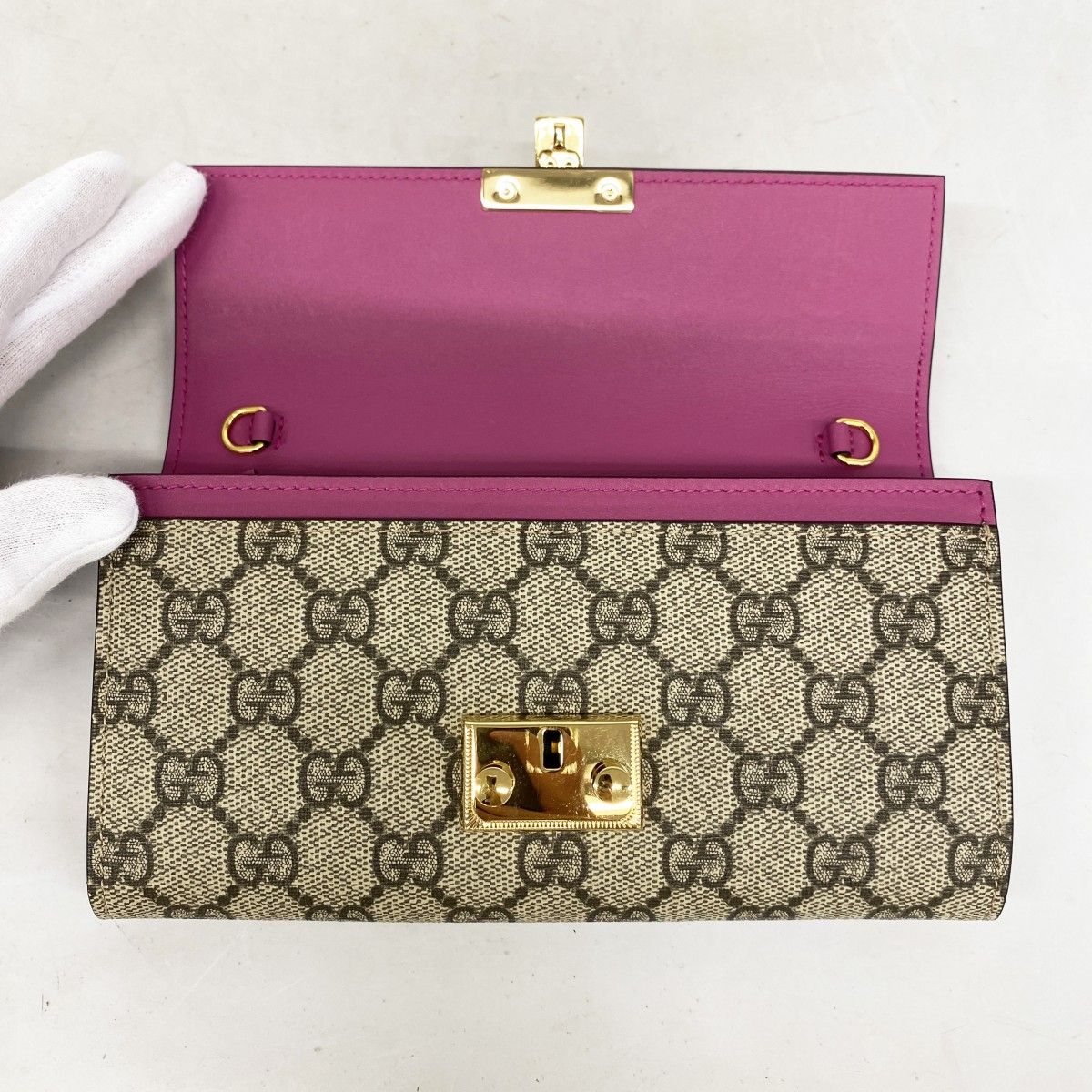 Gucci Wallet GG Supreme Leather Beige Brown Red Gold — view 8