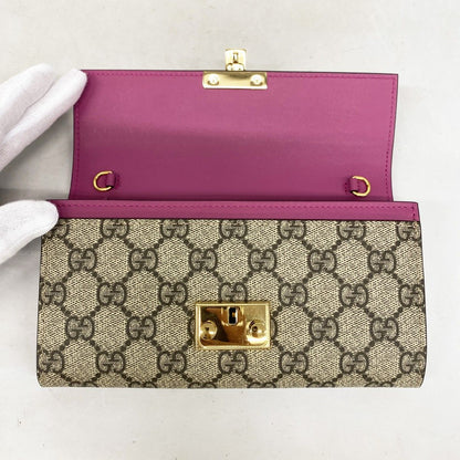 Gucci Wallet GG Supreme Leather Beige Brown Red Gold — view 8