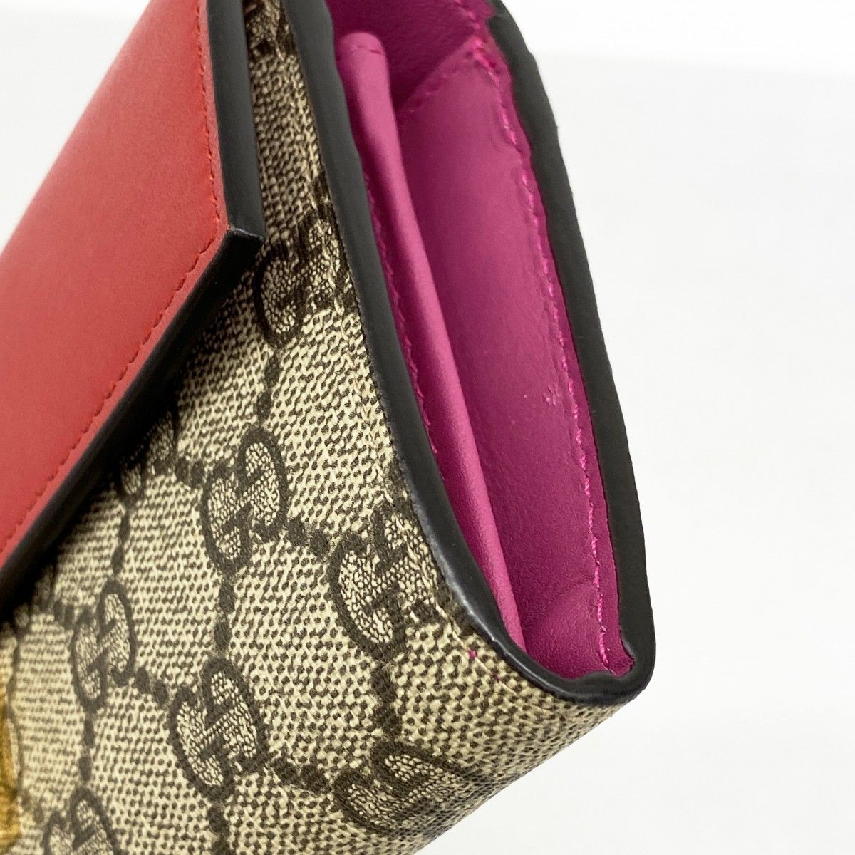 Gucci Wallet GG Supreme Leather Beige Brown Red Gold — view 5