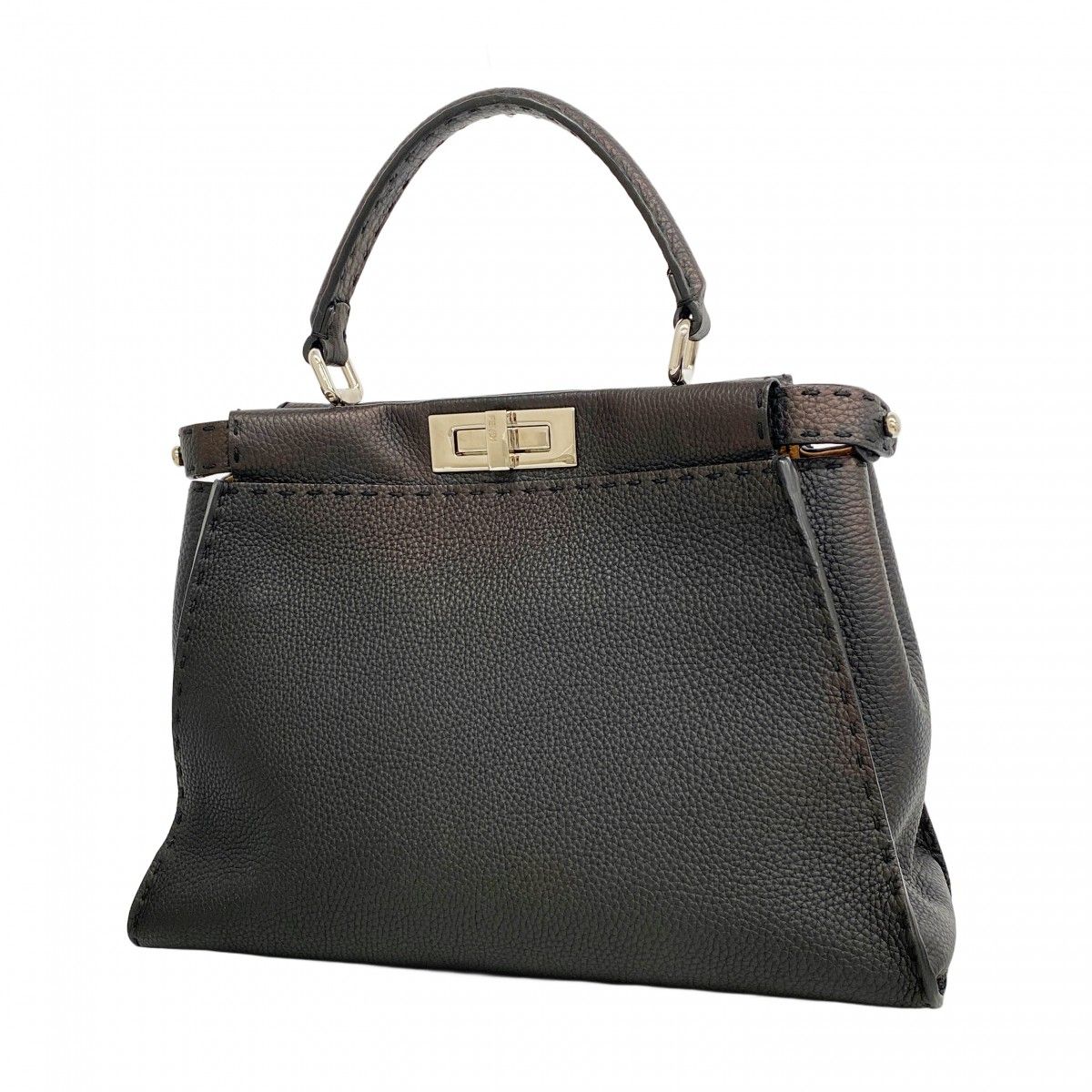 Fendi Handbag Selleria Peekaboo Leather Black Silver