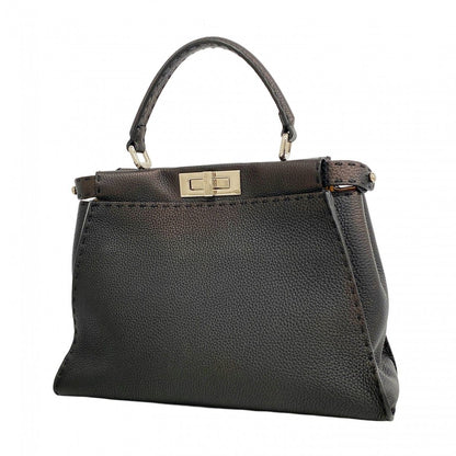 Fendi Handbag Selleria Peekaboo Leather Black Silver