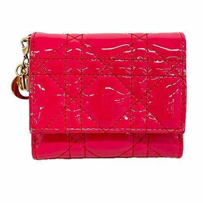 Dior Trifold Wallet Cannage Enamel Pink Champagne Gold