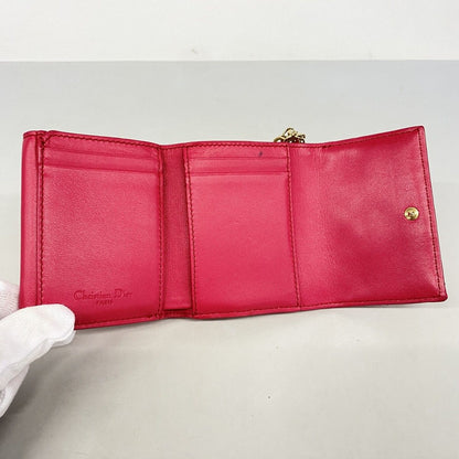 Dior Trifold Wallet Cannage Enamel Pink Champagne Gold — view 3