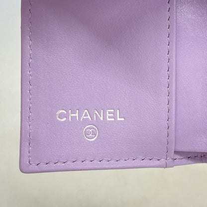 Chanel Trifold Wallet Quilted Caviar Leather Purple Silver — view 4