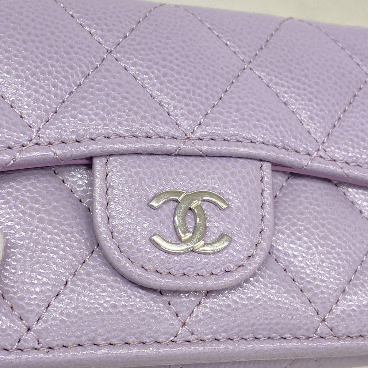 Chanel Trifold Wallet Quilted Caviar Leather Purple Silver — view 6
