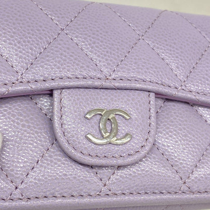 Chanel Trifold Wallet Quilted Caviar Leather Purple Silver — view 6