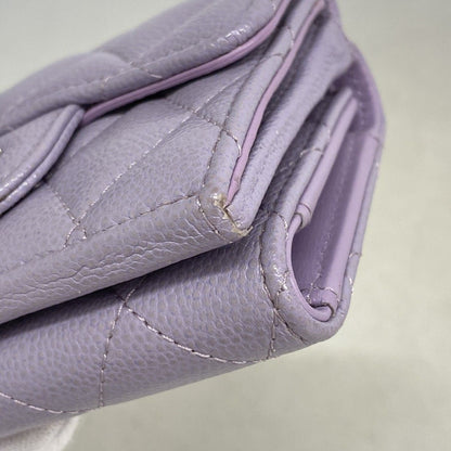 Chanel Trifold Wallet Quilted Caviar Leather Purple Silver — view 5