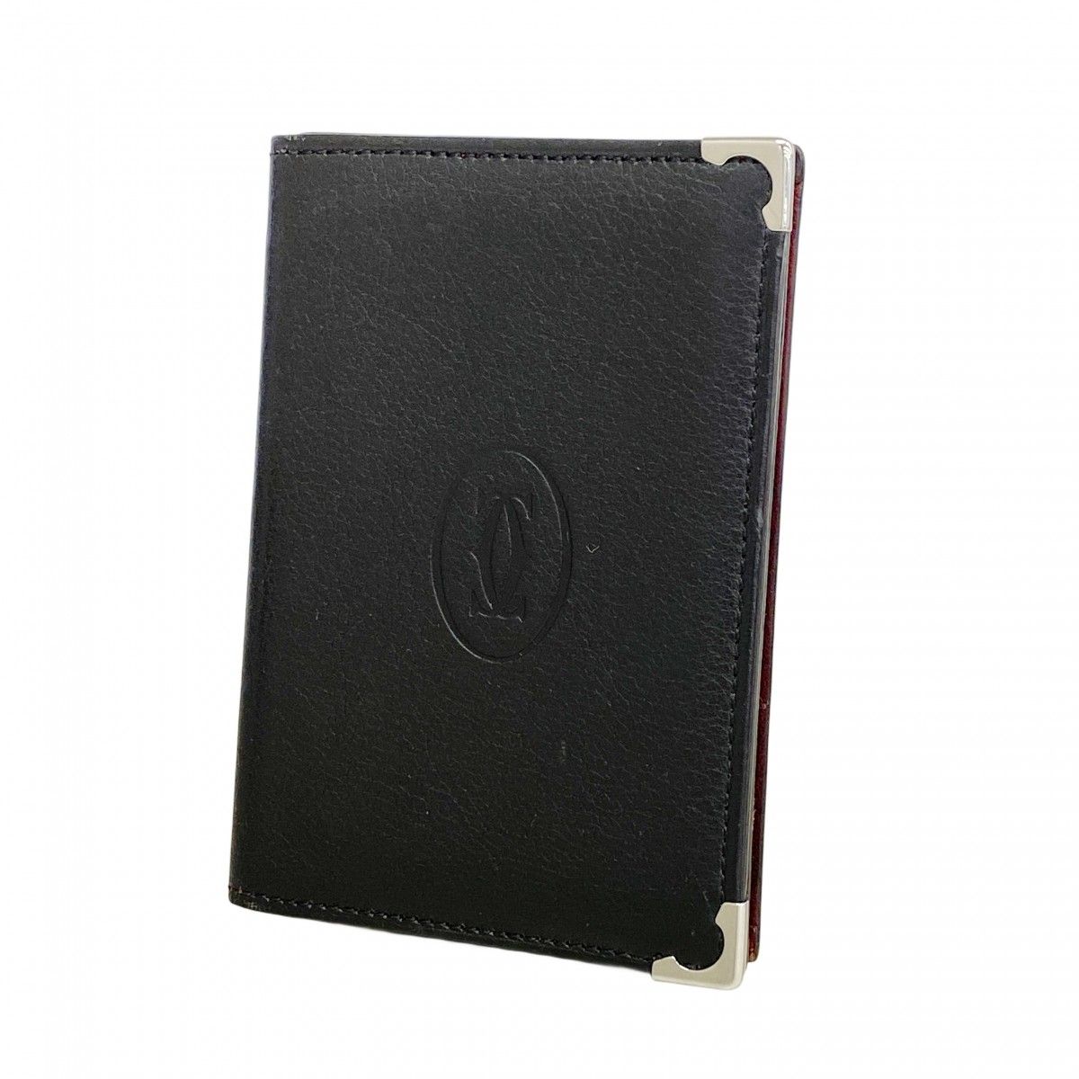 Cartier Card Case Cabochon Leather Black Silver