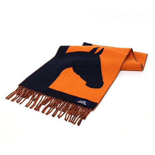 Hermes Scarf Love Story Orange Navy Cashmere Horse Jacquard Weave