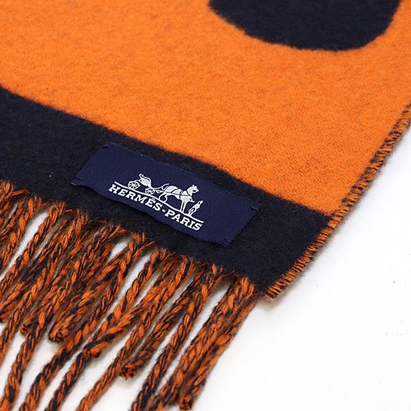 Hermes Scarf Love Story Orange Navy Cashmere Horse Jacquard Weave — view 5