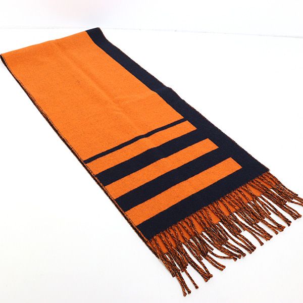 Hermes Scarf Love Story Orange Navy Cashmere Horse Jacquard Weave — view 4