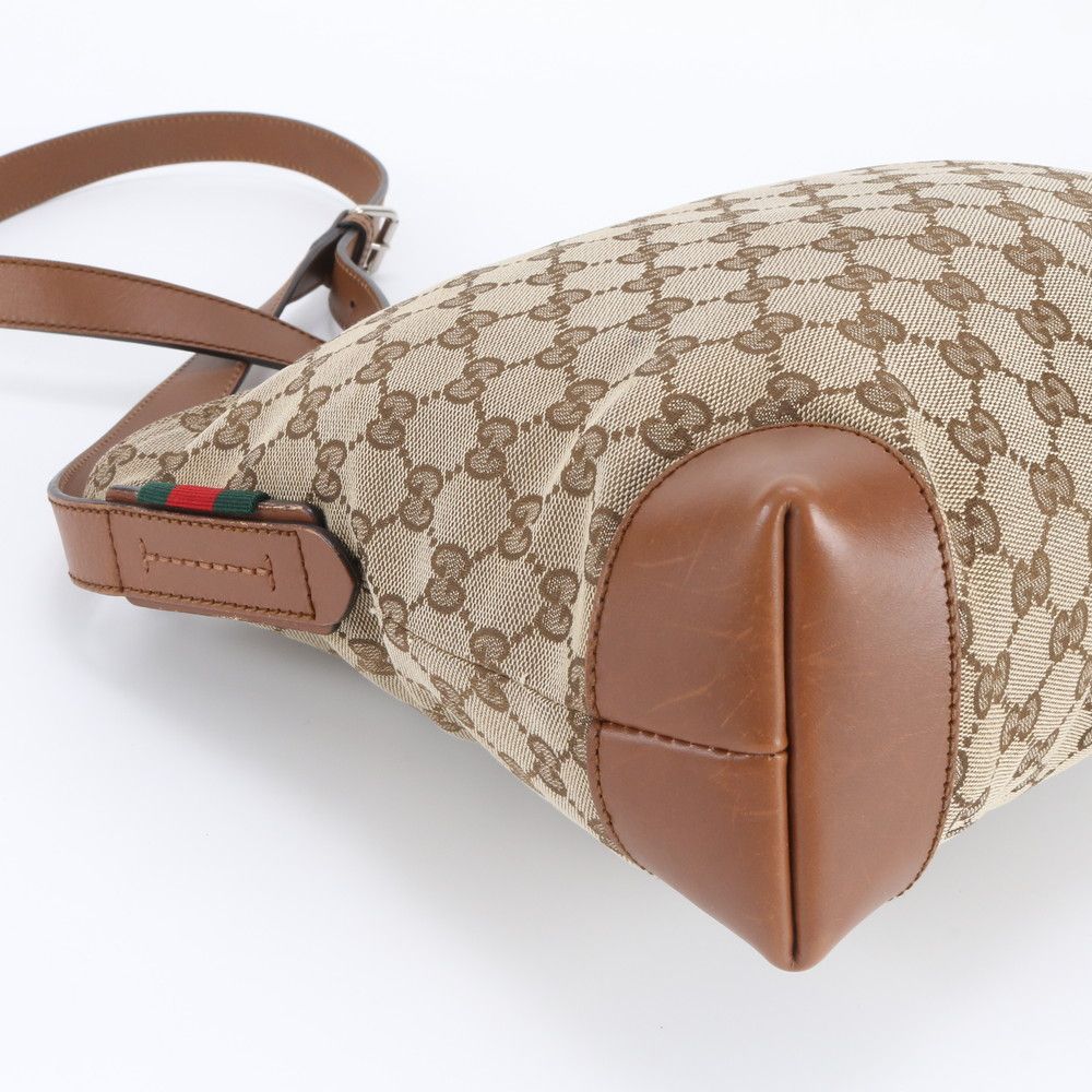 Gucci GG Canvas Leather Shoulder Bag Crossbody Hand Tote Brown Rbm — view 6