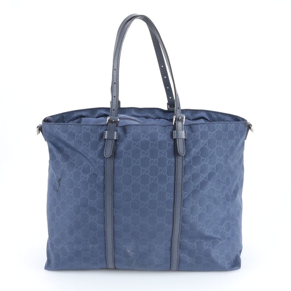Gucci GG Nylon Leather Tote Shoulder Business Navy Dark Blue Rbm — view 3