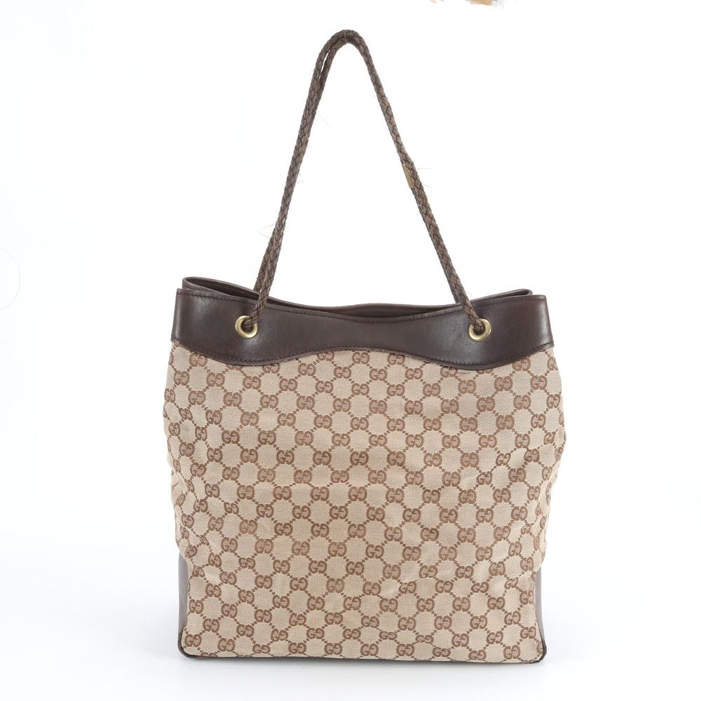 Gucci GG Canvas Leather Tote Shoulder Hand Brown Rbm — view 3