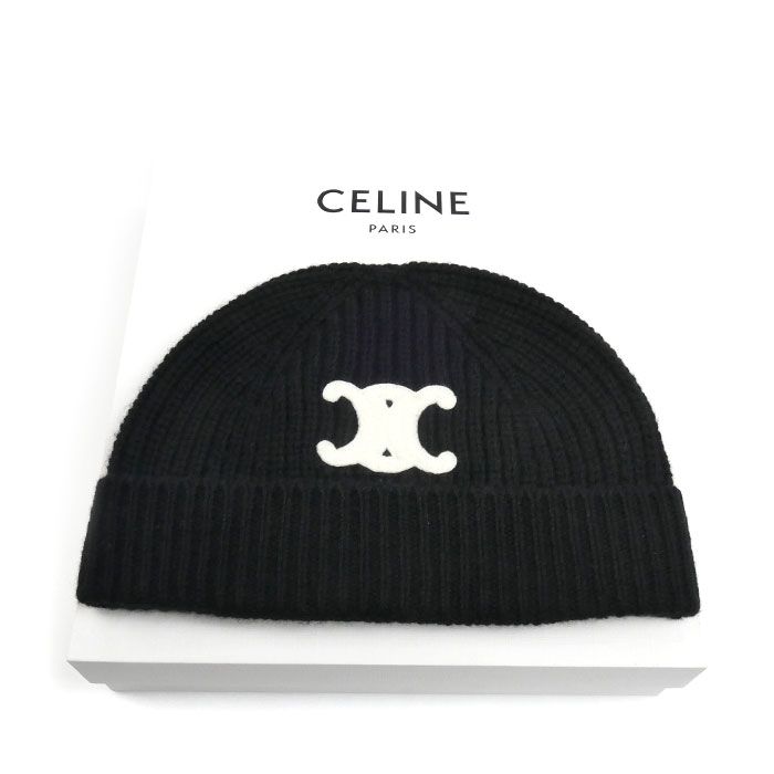 Celine Triomphe Knit Cap Black Hat — view 5