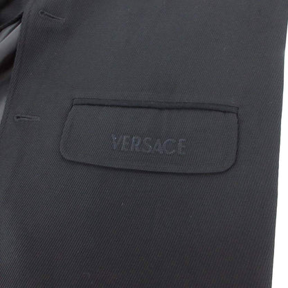 Versace Gianni Tailored Jacket Blue Leather Medusa Metal Button XL Dark Navy — view 5