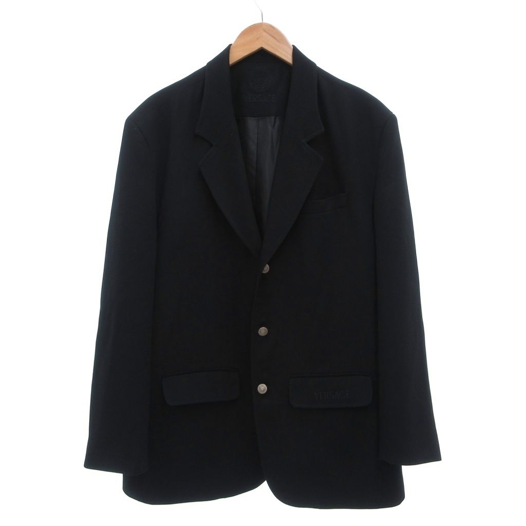 Versace Gianni Tailored Jacket Blue Leather Medusa Metal Button XL Dark Navy