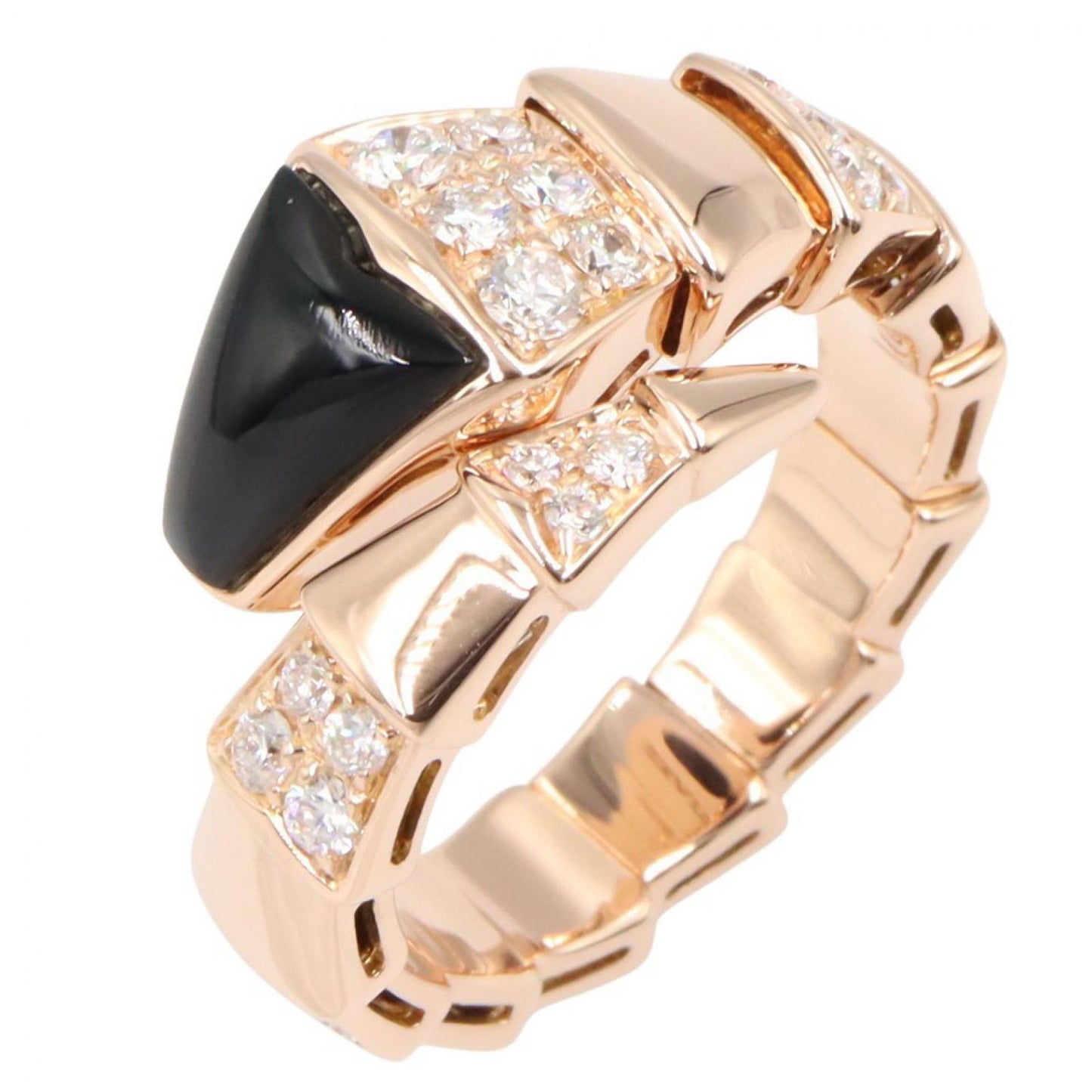 Bvlgari Ring Serpenti Viper-s Onyx Diamond 18k Pink Gold