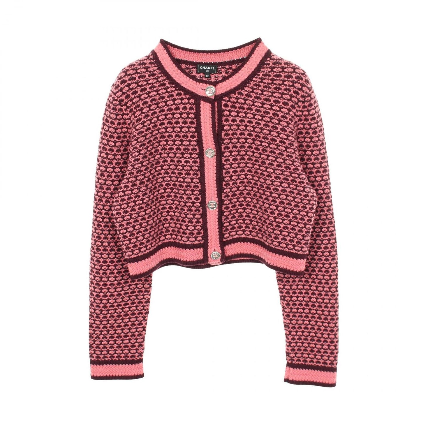 Chanel Cardigan CC Logo Button Cropped Red Cashmere