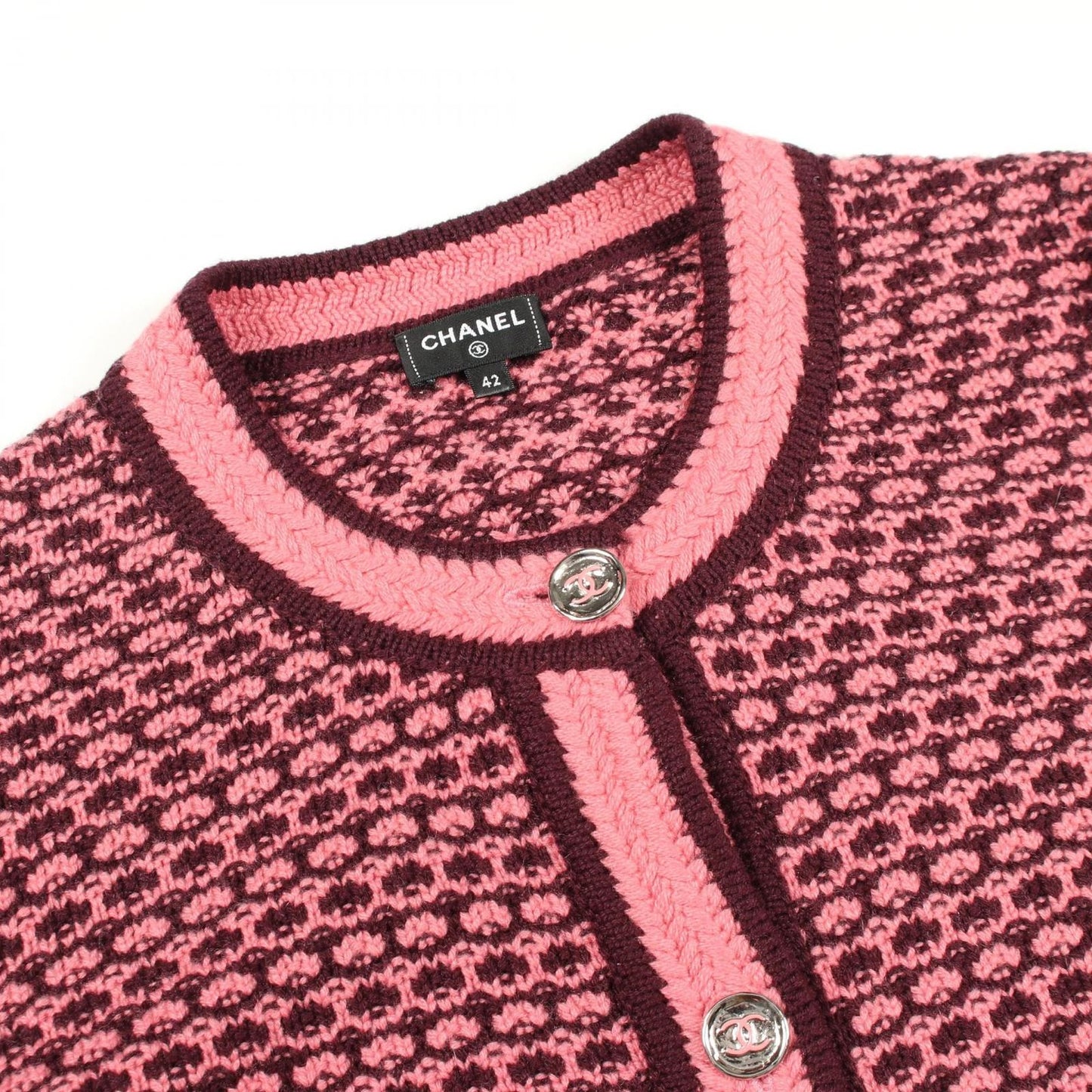 Chanel Cardigan CC Logo Button Cropped Red Cashmere — view 6