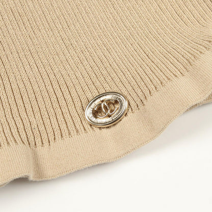 Chanel Knit CC Logo Button Short Sleeve Rib Beige Cotton Silk Sweater — view 5