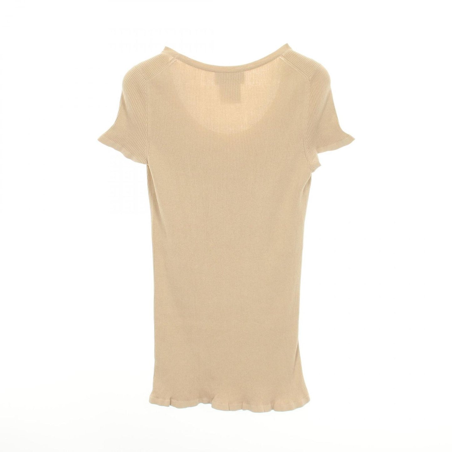 Chanel Knit CC Logo Button Short Sleeve Rib Beige Cotton Silk Sweater — view 2