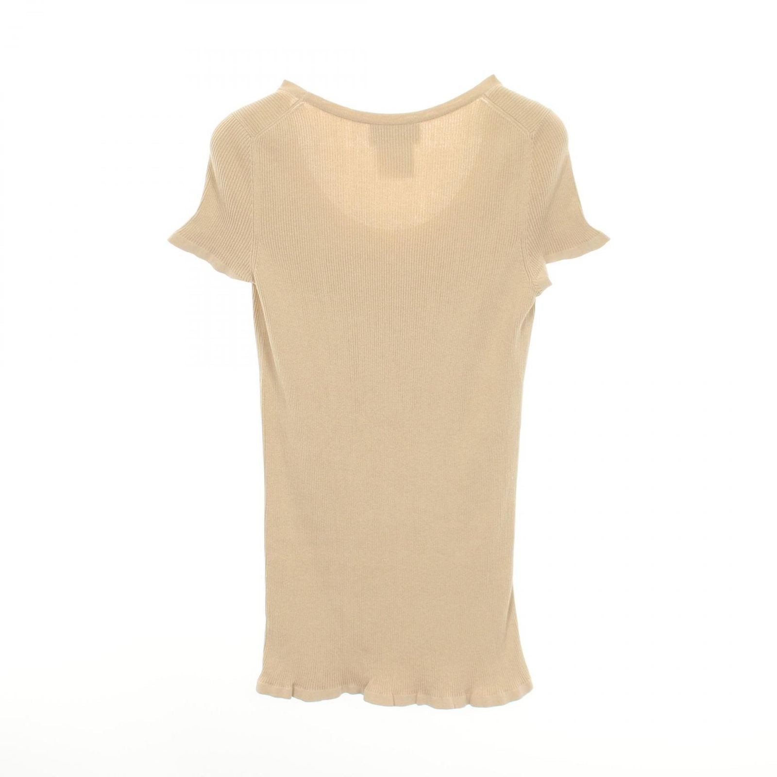 Chanel Knit CC Logo Button Short Sleeve Rib Beige Cotton Silk Sweater — view 2