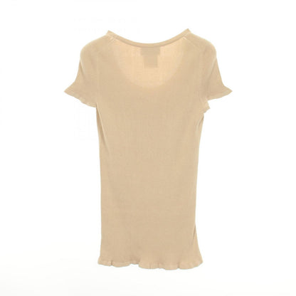 Chanel Knit CC Logo Button Short Sleeve Rib Beige Cotton Silk Sweater — view 2