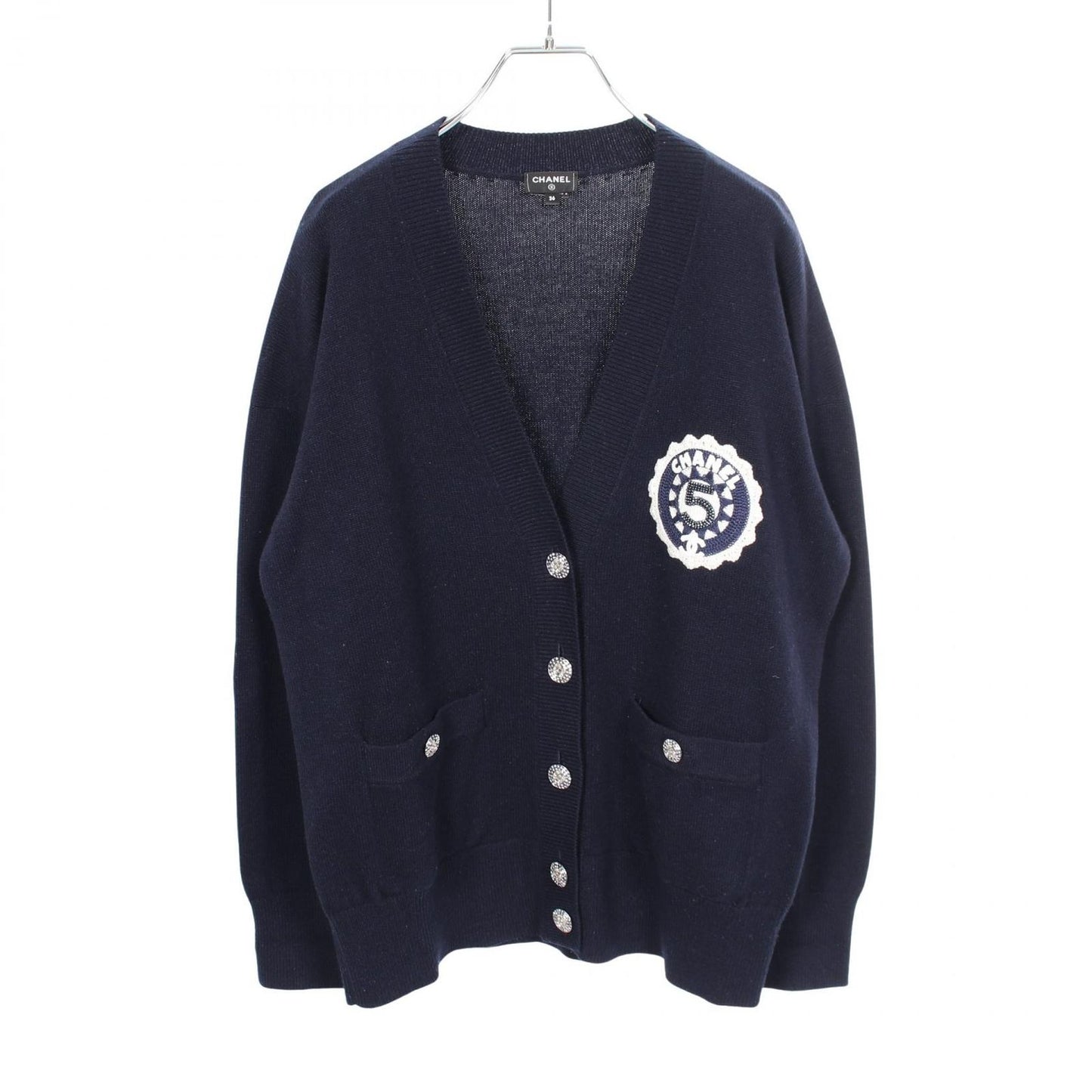Chanel Cardigan CC Logo Button Neck Cashmere