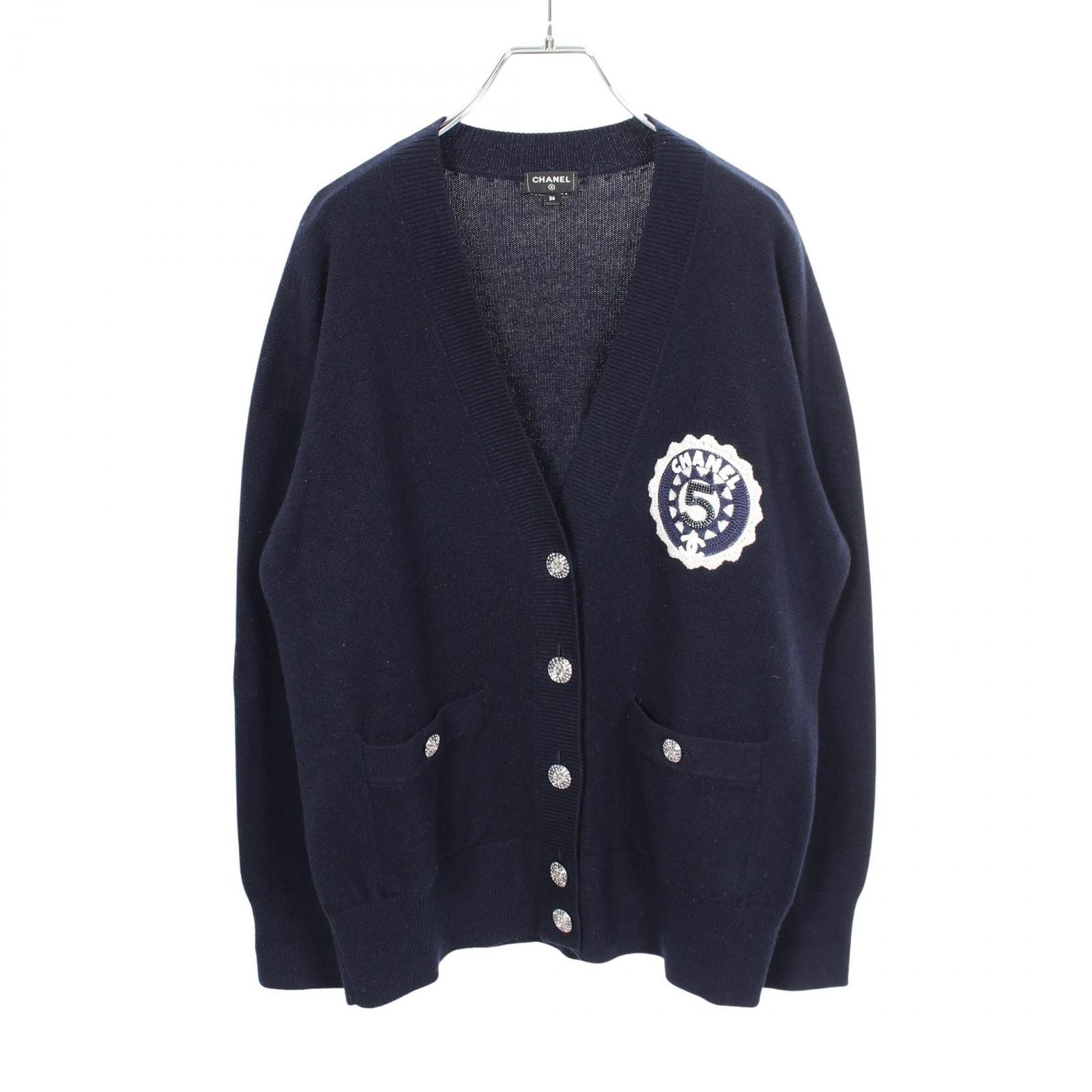 Chanel Cardigan CC Logo Button Neck Cashmere