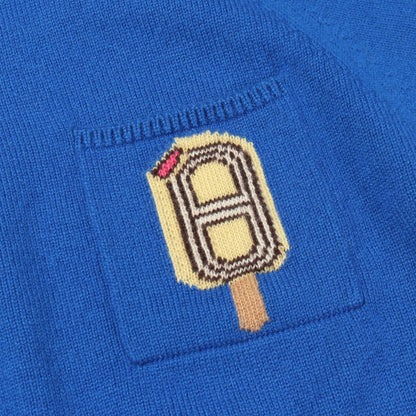Hermes Knit Funny Ice Cream Short Sleeve Blue Cashmere Sweater — view 5
