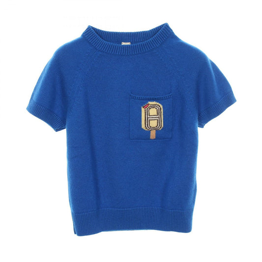 Hermes Knit Funny Ice Cream Short Sleeve Blue Cashmere Sweater