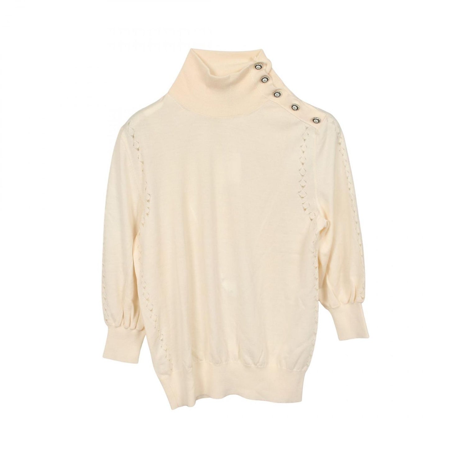 Chanel Knit CC Logo Button High Neck Wool Sweater