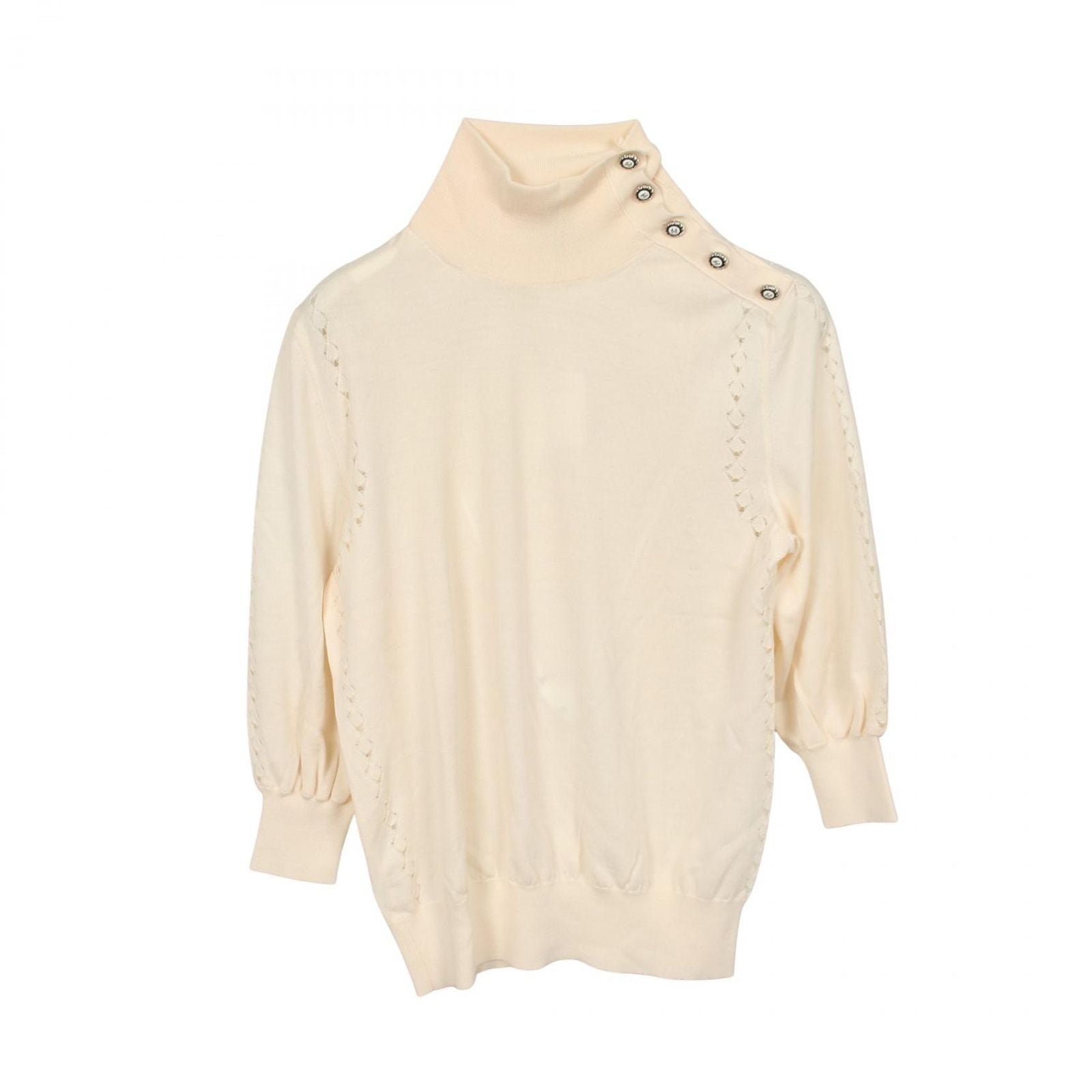 Chanel Knit CC Logo Button High Neck Wool Sweater