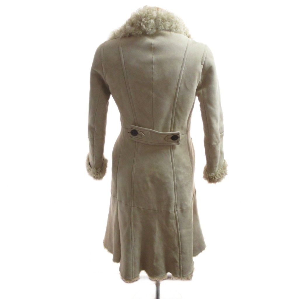 Max Mara Weekend Line Shearling Coat 36 Leather Beige Long Length Tailored — view 3