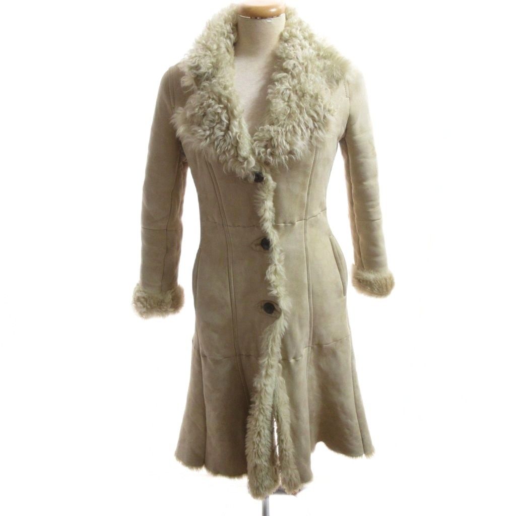 Max Mara Weekend Line Shearling Coat 36 Leather Beige Long Length Tailored