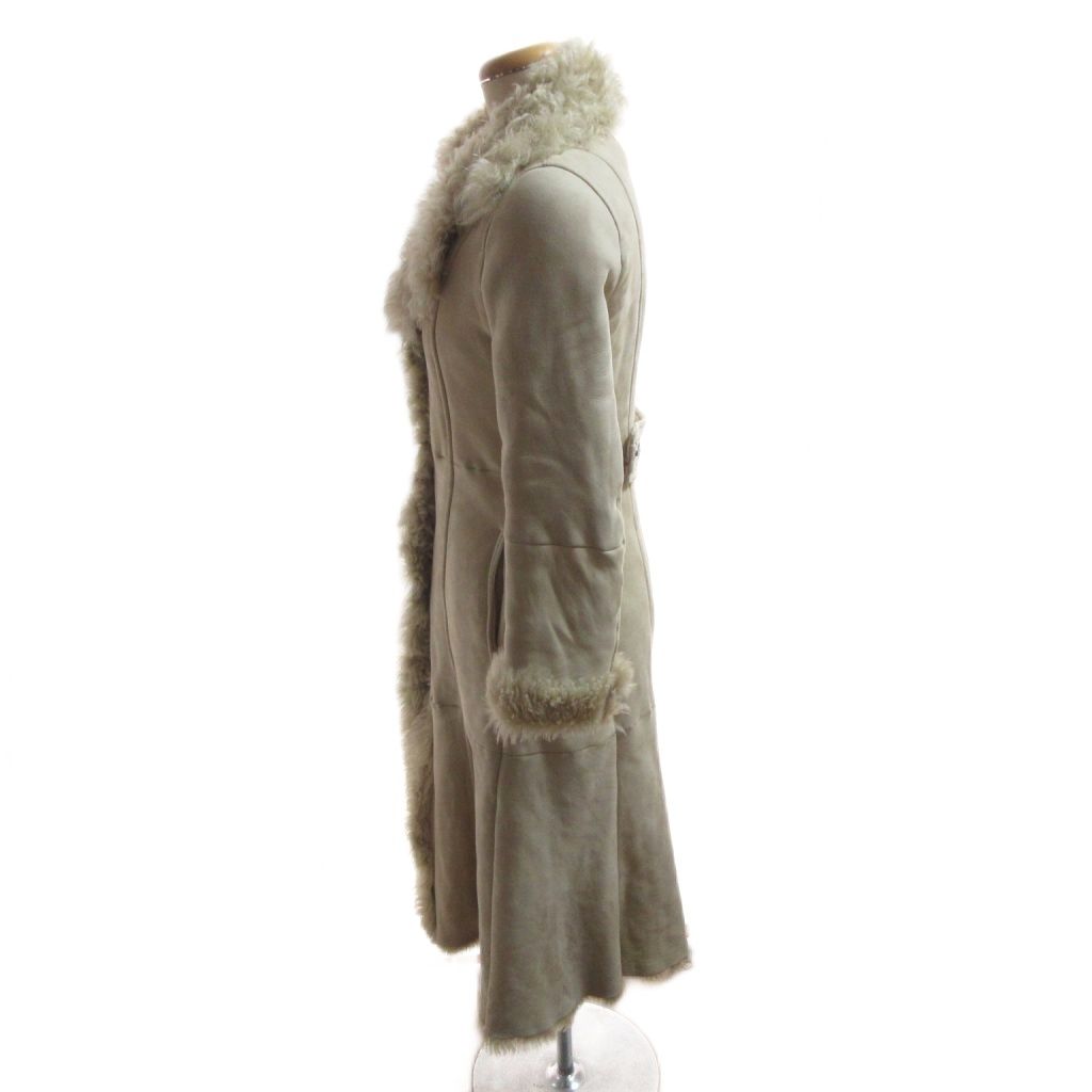 Max Mara Weekend Line Shearling Coat 36 Leather Beige Long Length Tailored — view 2