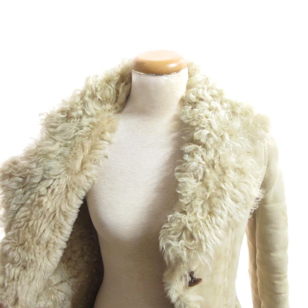 Max Mara Weekend Line Shearling Coat 36 Leather Beige Long Length Tailored — view 5
