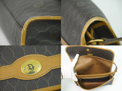 Dior Honeycomb Pattern Shoulder Bag Pochette Black Brown — view 8