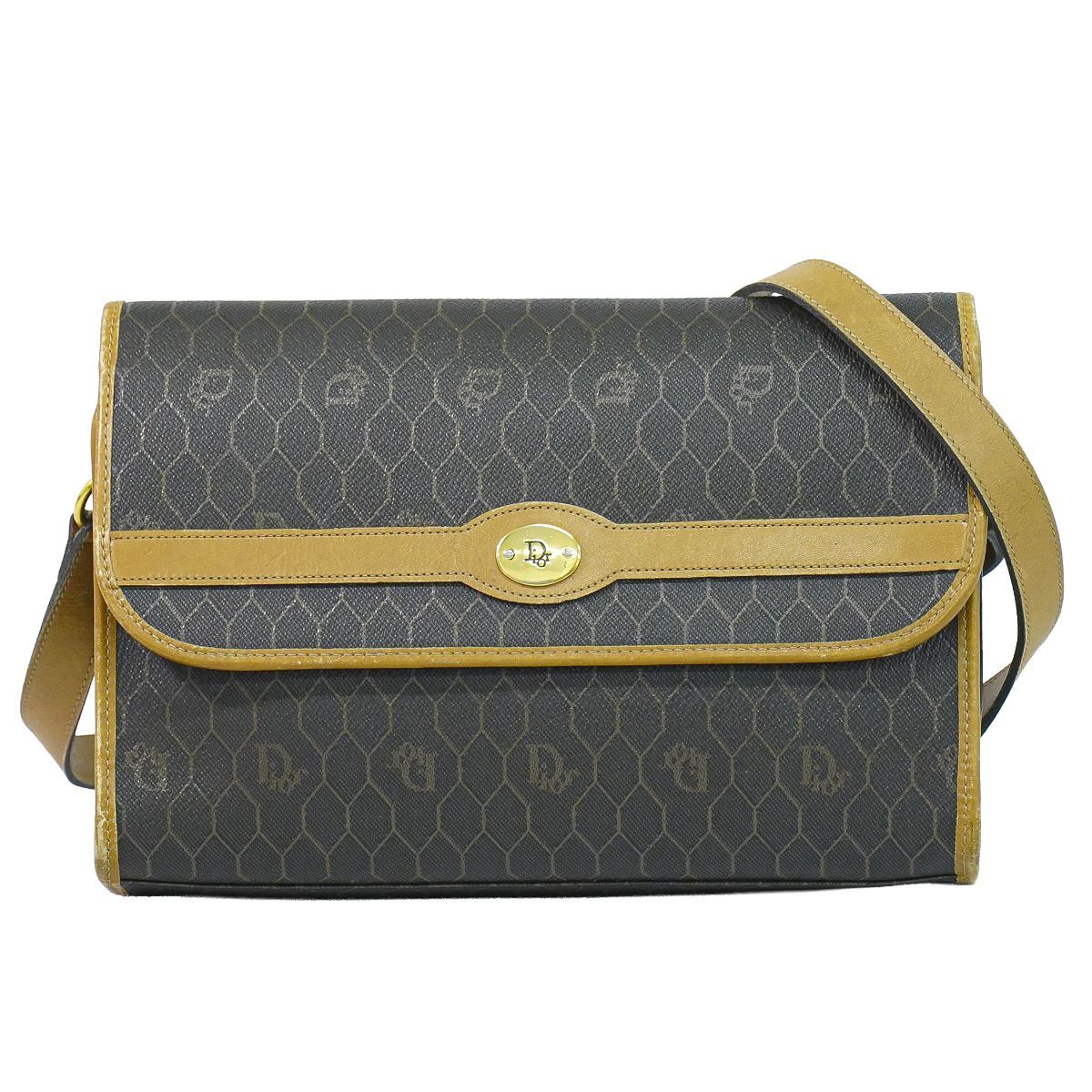 Dior Honeycomb Pattern Shoulder Bag Pochette Black Brown