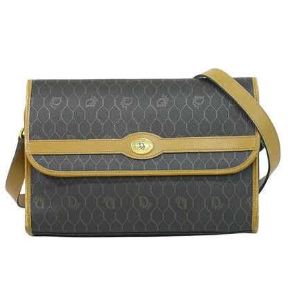 Dior Honeycomb Pattern Shoulder Bag Pochette Black Brown