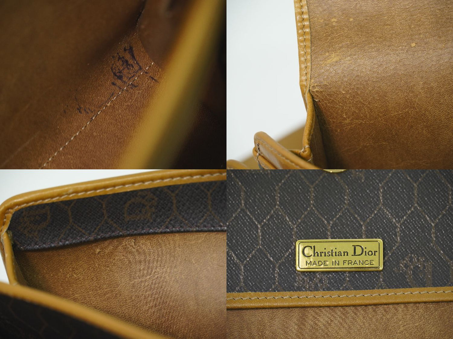 Dior Honeycomb Pattern Shoulder Bag Pochette Black Brown — view 9