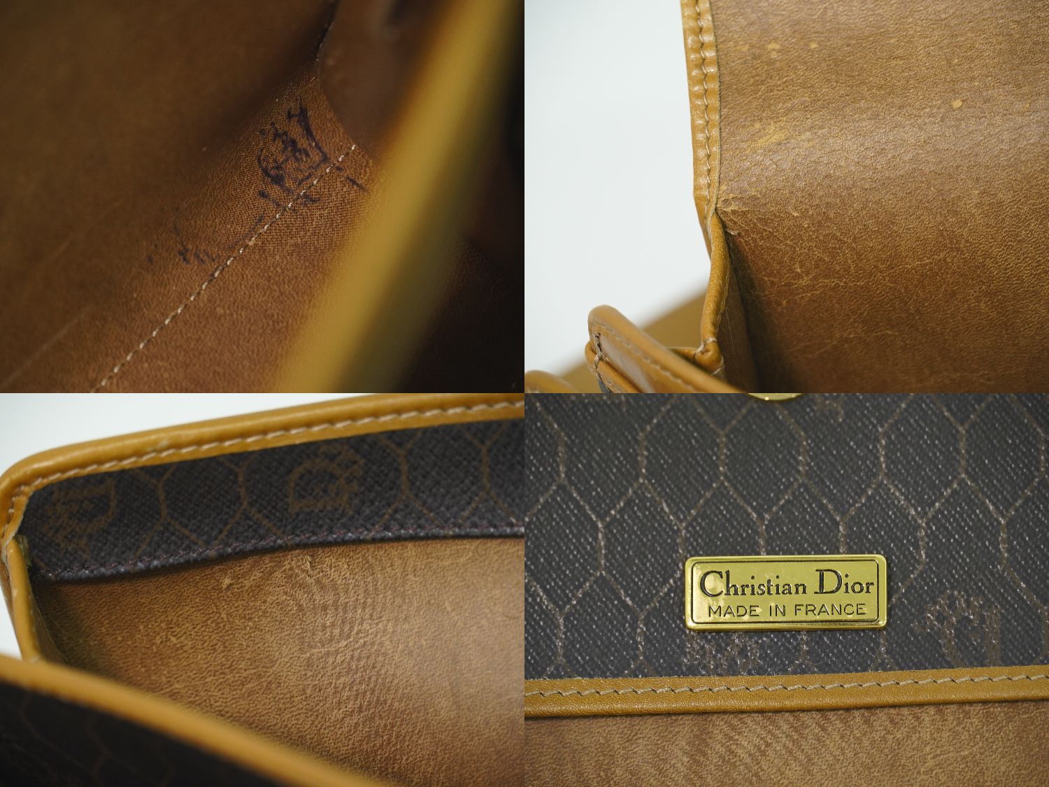 Dior Honeycomb Pattern Shoulder Bag Pochette Black Brown — view 9