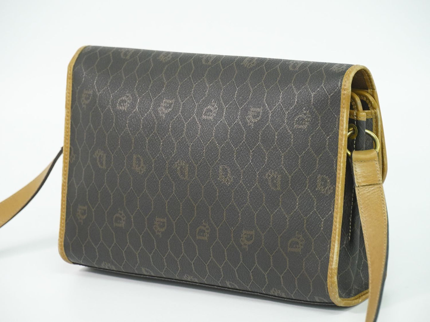 Dior Honeycomb Pattern Shoulder Bag Pochette Black Brown — view 2