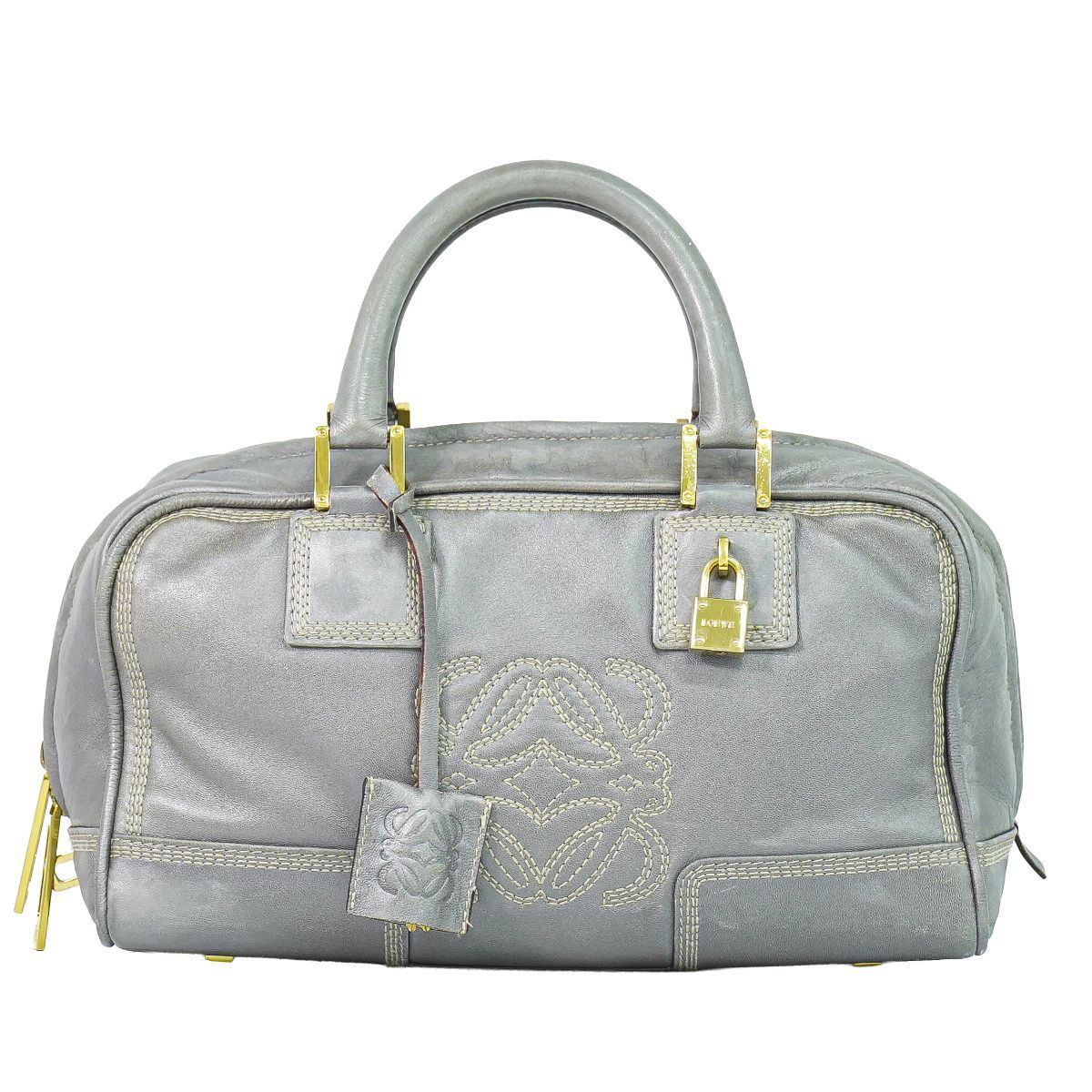 Loewe Amazona 28 Anagram Mini Boston Bag Leather Gray